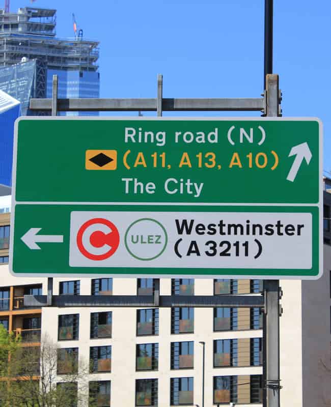 London Congestion Charge and ULEZ Road Sign